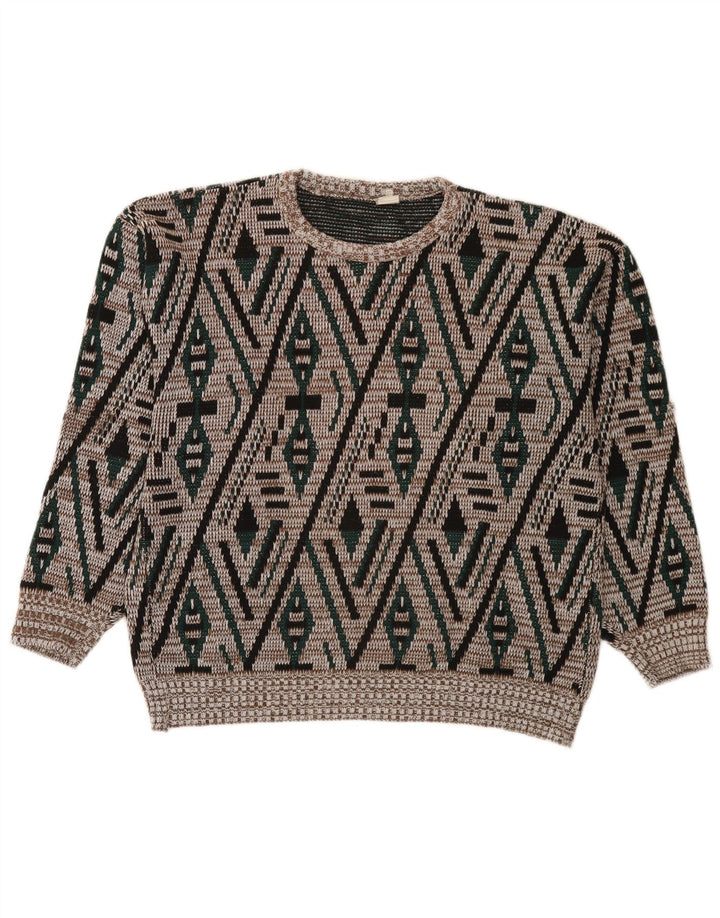 Vintage Herren Pullover mit Rundhalsausschnitt, Größe 52, groß, mehrfarbig, geometrisch