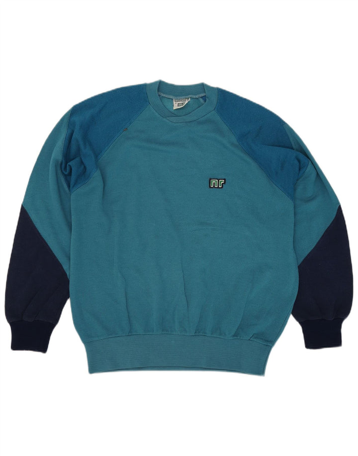Ennerre Herren-Sweatshirt-Pullover, groß, blaue Farbblock-Baumwolle
