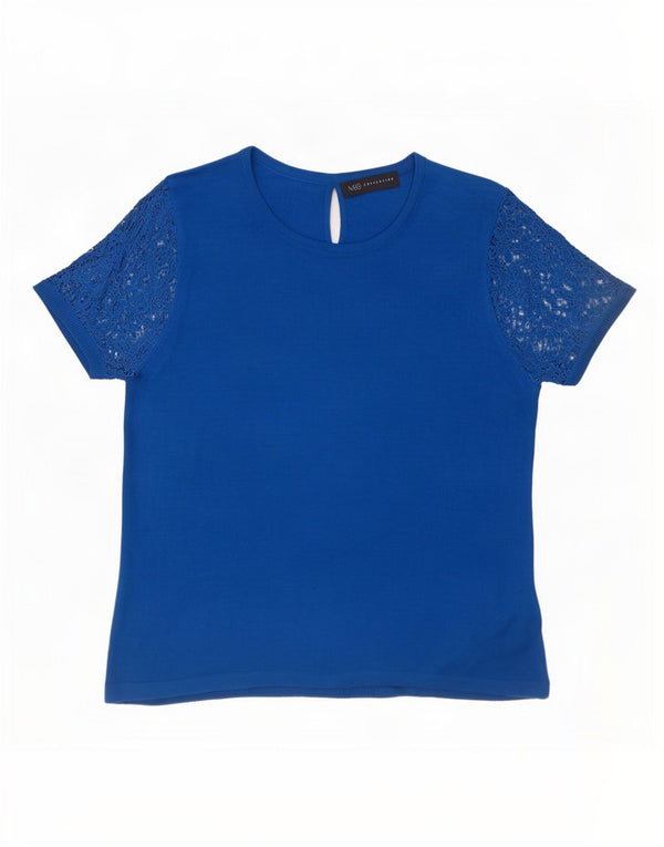 Marks & Spencer Damen Blusenoberteil UK 12 Mittelblaues Blumenmuster aus Acryl