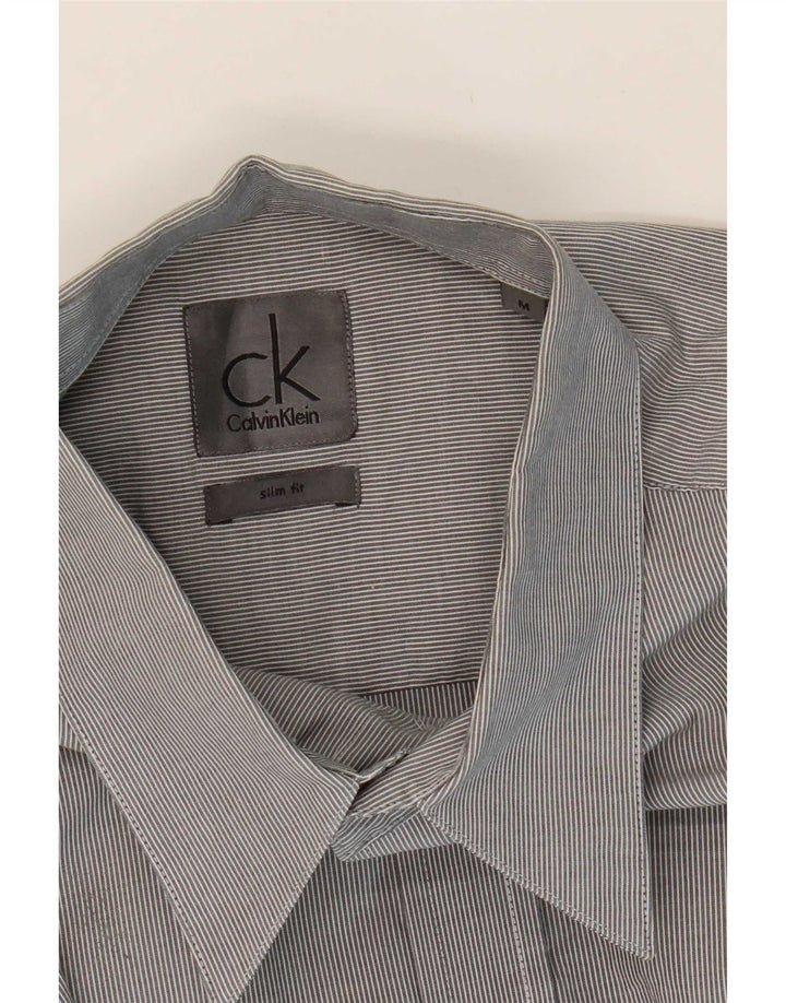 Calvin Klein Herren-Slim-Fit-Hemd aus mittelgrauer Nadelstreifen-Baumwolle
