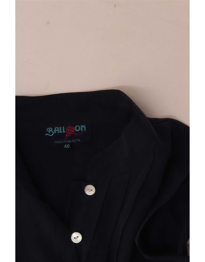 Balloon Womens Crop ärmellose Hemdbluse EU 40 Medium Navy Blue Silk