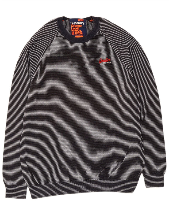 Superdry Herren-Pullover mit Rundhalsausschnitt, groß, marineblau, gestreift, Baumwolle