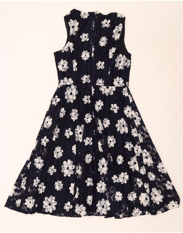 Tommy Hilfiger Damen ärmelloses A-Linien-Kleid US 10 Large Marineblau mit Blumenmuster