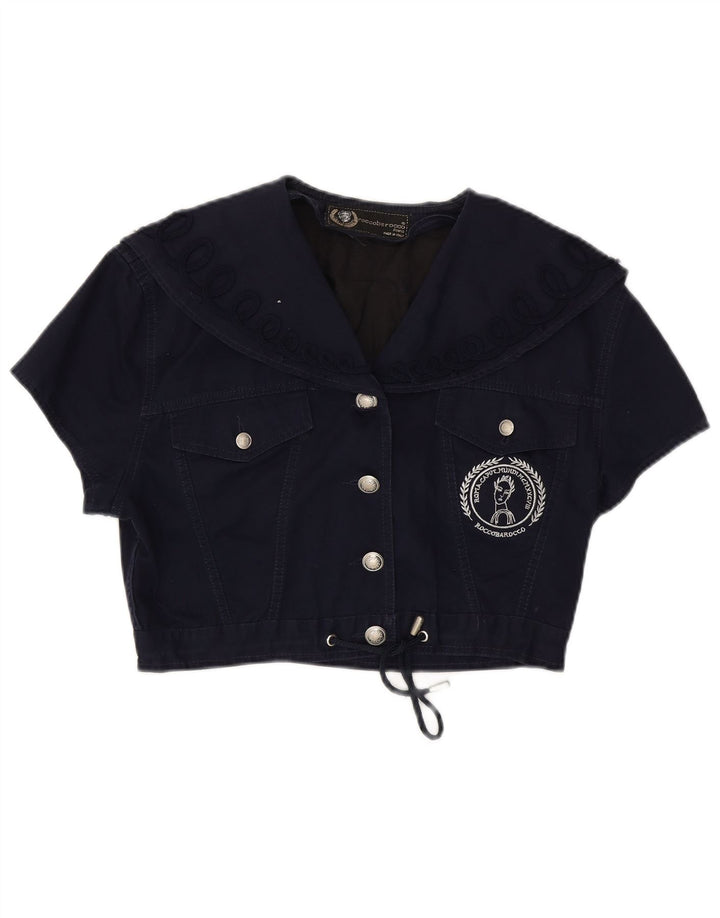 Roccobarocco Damen Crop Short Sleeve Bolero Jacke UK 14 Medium Marineblau