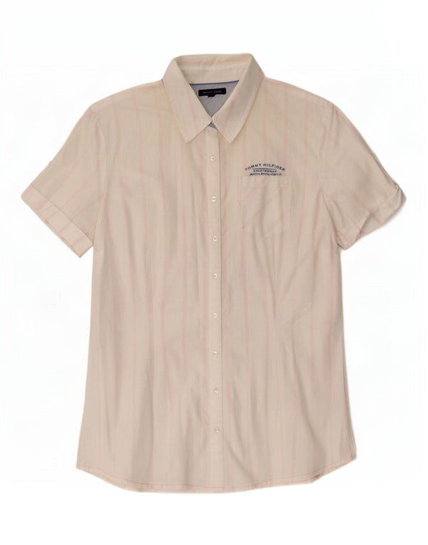 Tommy Hilfiger Damen Kurzarmhemd US 14 XL weiß gestreift aus Baumwolle