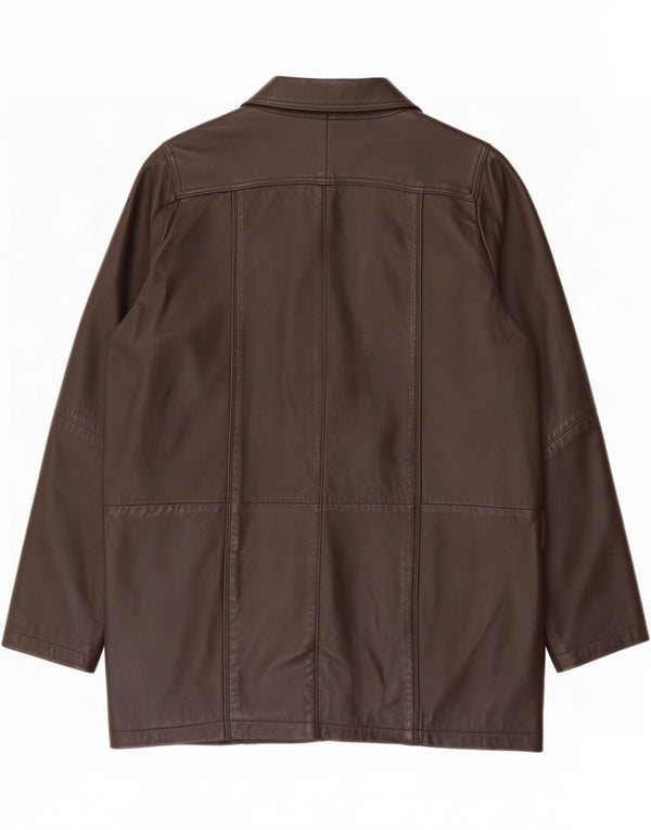 Vintage Womens Oversized Leather Coat UK 16 Large Brown