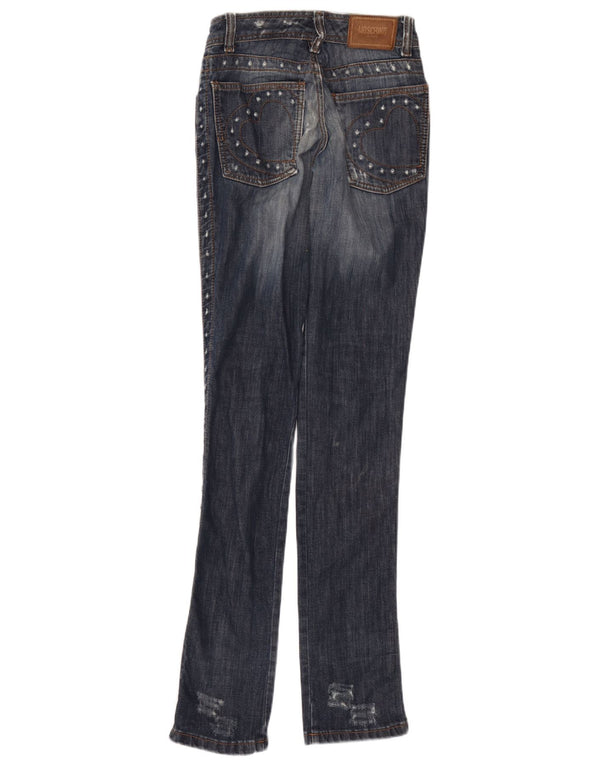 Moschino Damen Distressed Skinny Jeans W27 L34 Blau
