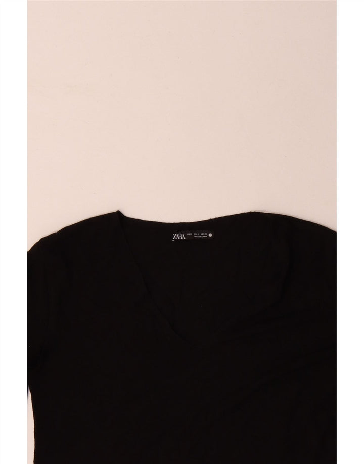 ZARA Damen Top Langarm UK 10 Small Schwarz