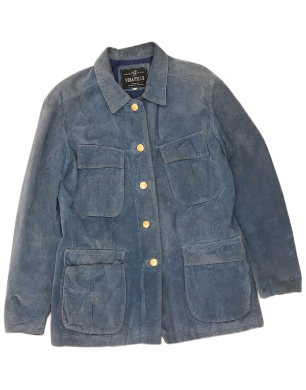 Lavorazione Artigiana Damen Wildlederjacke UK 14 Großes blaues Leder