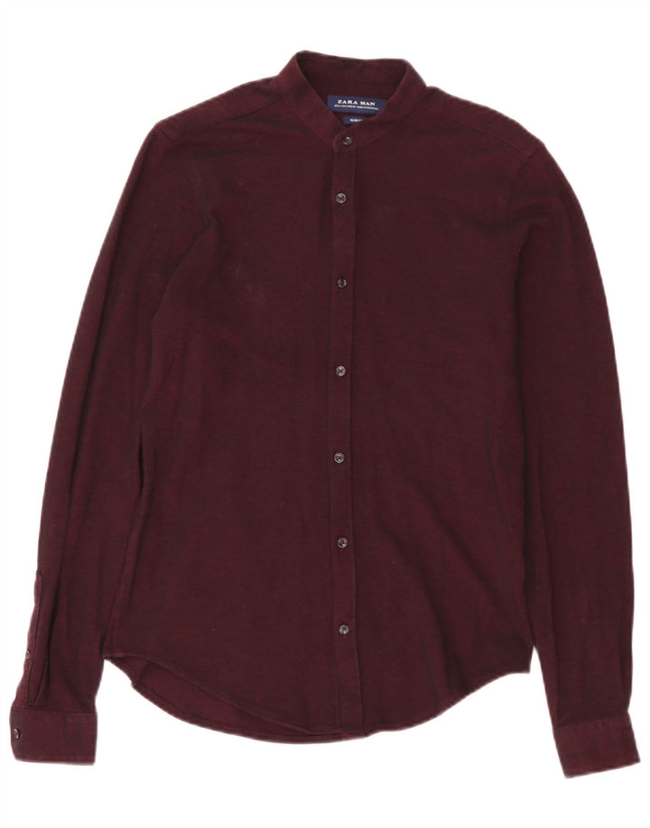 Zara Herren-Slim-Fit-Hemd, Größe S, Kastanienbraun, Baumwolle