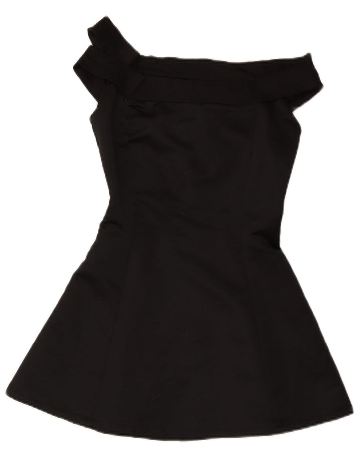 Vintage Damen Mini Off Shoulder Kleid UK 8 Small Schwarz
