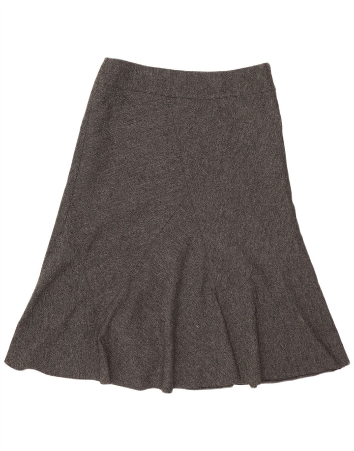 Marks & Spencer Damen A-Linienrock UK 12 Medium W32 Grau meliert Schurwolle