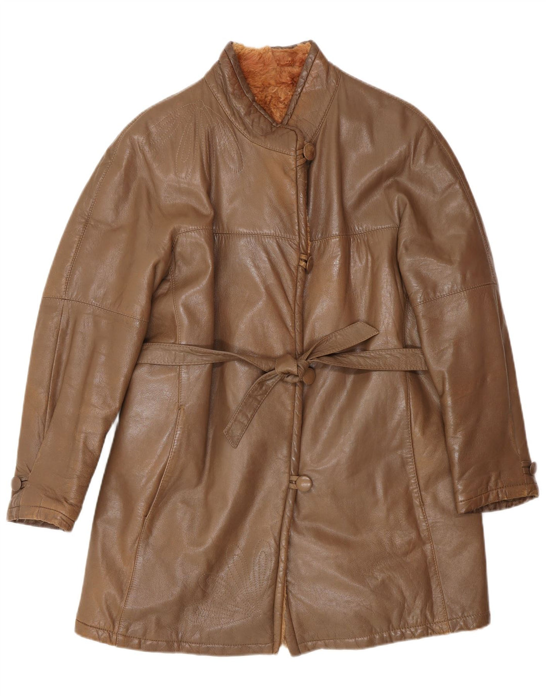 Vintage Damen Ledermantel UK 14 Mittelbraunes Leder