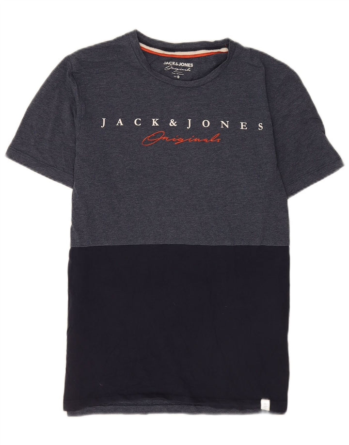 Jack & Jones Herren-T-Shirt mit normaler Grafik, Größe S, Marineblau, Farbblock