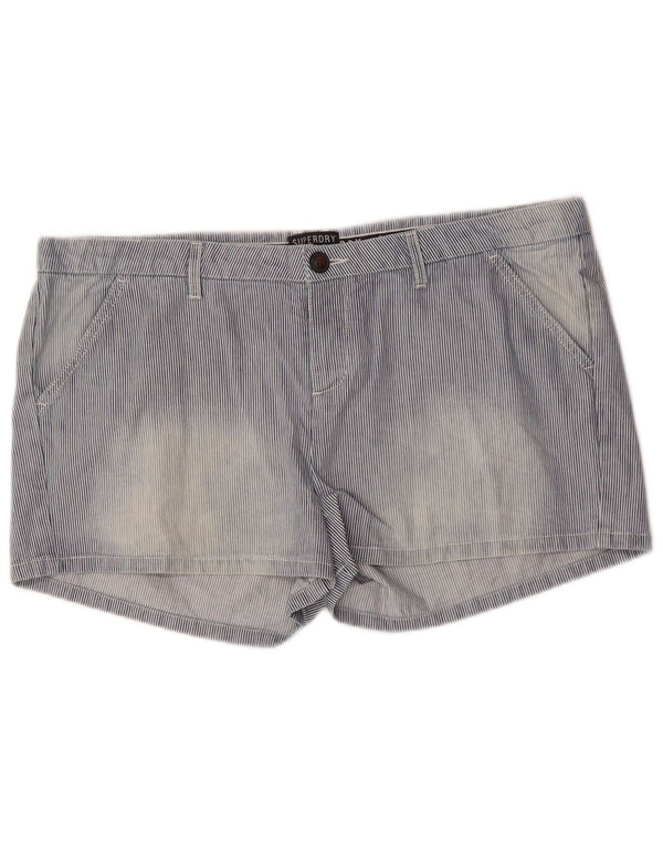 SUPERDRY Damen-Freizeitshorts XL W40 Blaue Nadelstreifen-Baumwolle