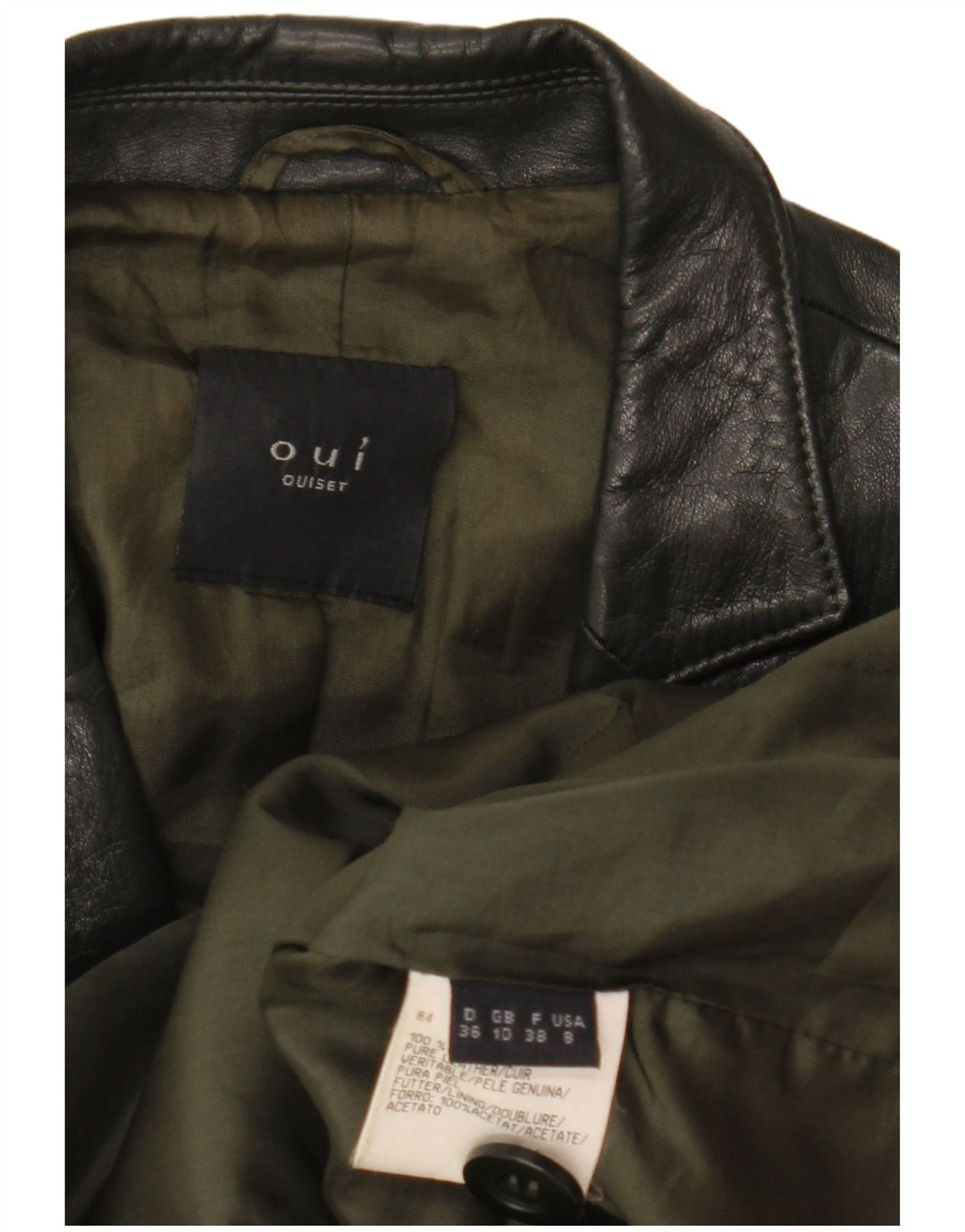 Oui Damen 3-Knopf-Lederblazerjacke UK 10 Small Khaki Leder