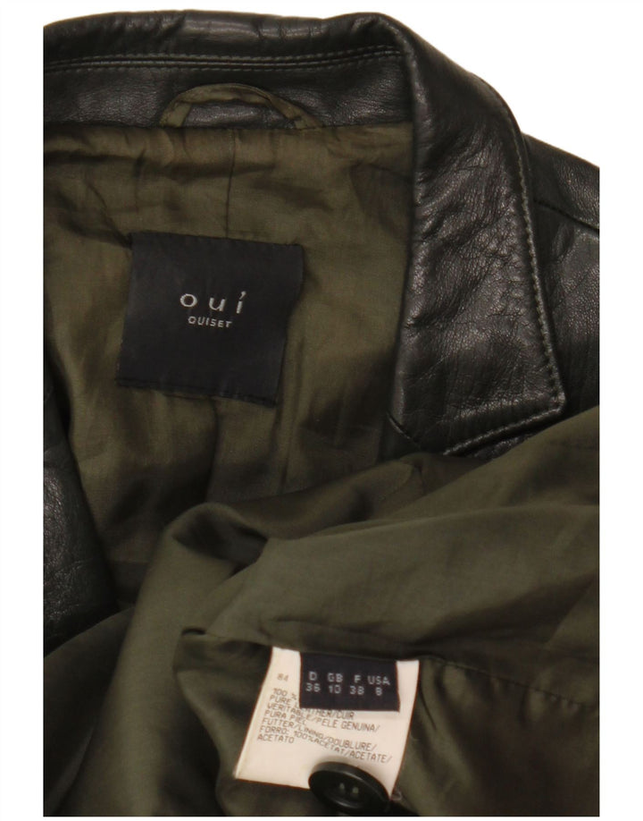 Oui Damen 3-Knopf-Lederblazerjacke UK 10 Small Khaki Leder