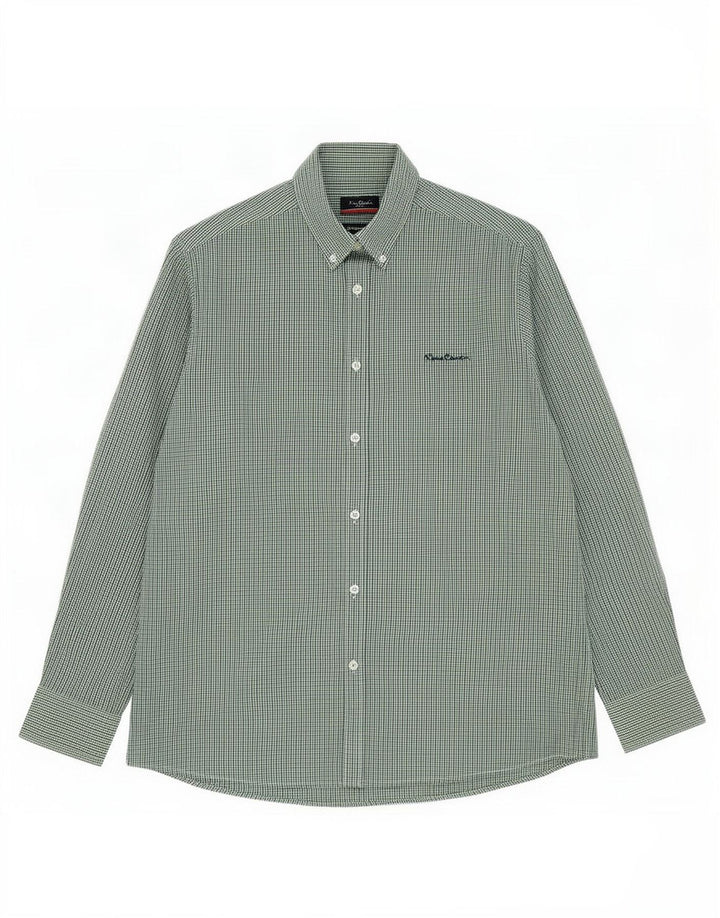 Pierre Cardin Herren-Hemd mit normaler Passform, XL, grünes Gingham-Polyester