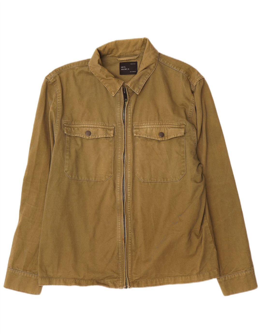 Zara Herren Bomberjacke UK 42 XL Grüne Baumwolle