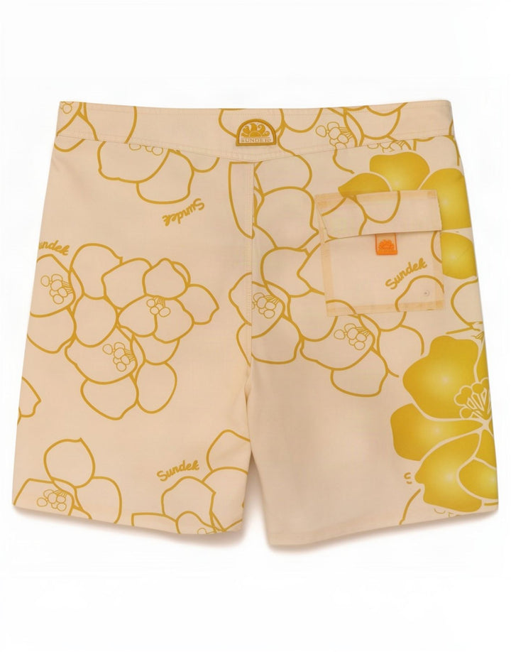 Sundek Herren-Badeshorts mit Grafik, Mittelweiß, Blumenmuster, Polyester