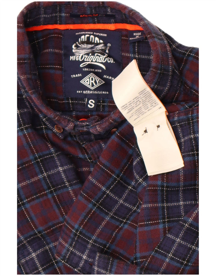 Superdry Herren-Flanellhemd mit normaler Passform, klein, marineblau, kariert, Baumwolle