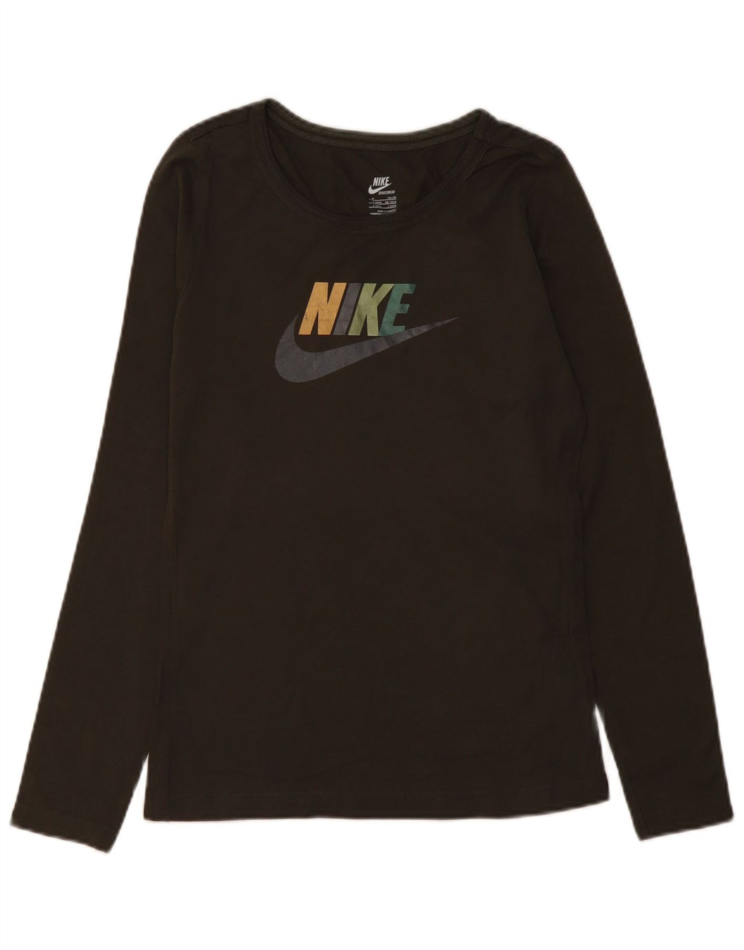 Nike Womens Graphic Top Langarm UK 10/12 Medium Khaki Baumwolle