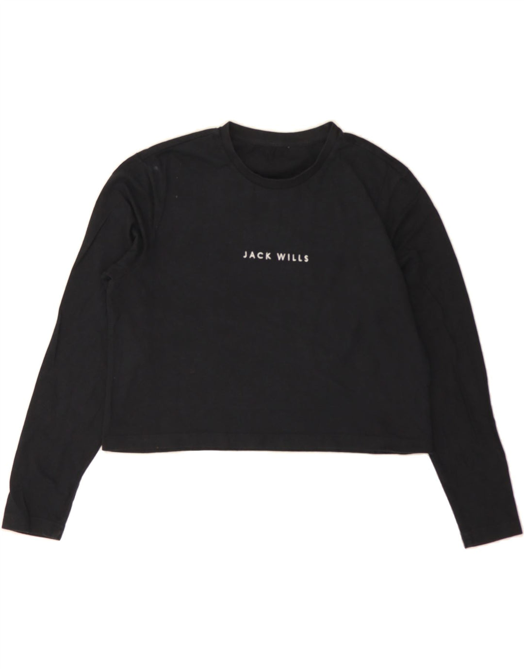 JACK WILLS Womens Oversized Crop Top Long Sleeve UK 10 Small Black Cotton Vintage Jack Wills and Second-Hand Jack Wills from Messina Hembry 