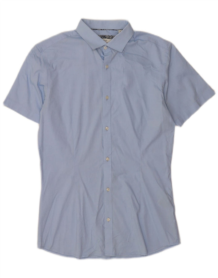 Jack & Jones Herren-Kurzarmhemd, Größe 40, mittelblaue Baumwolle