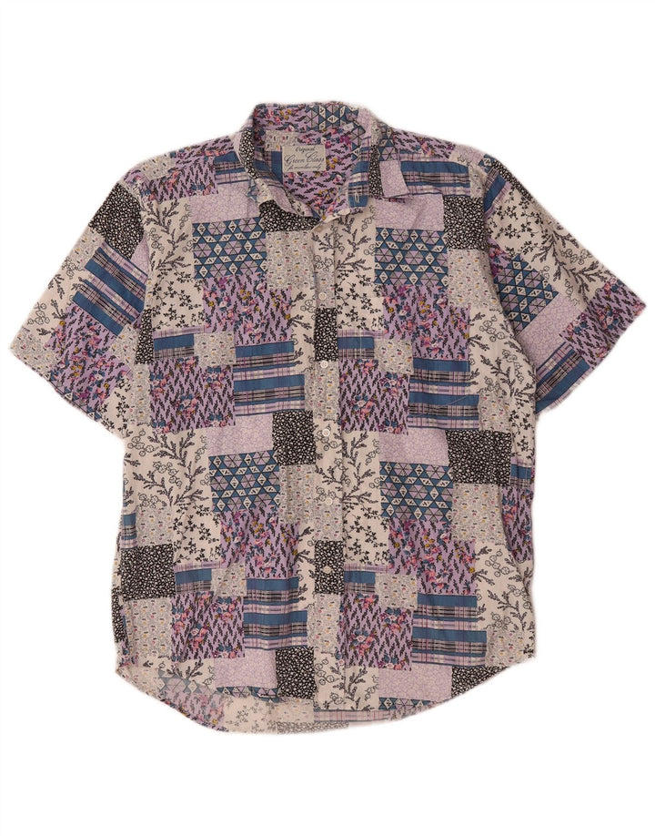 Vintage Herren-Kurzarmhemd, groß, mehrfarbig, Patchwork-Baumwolle