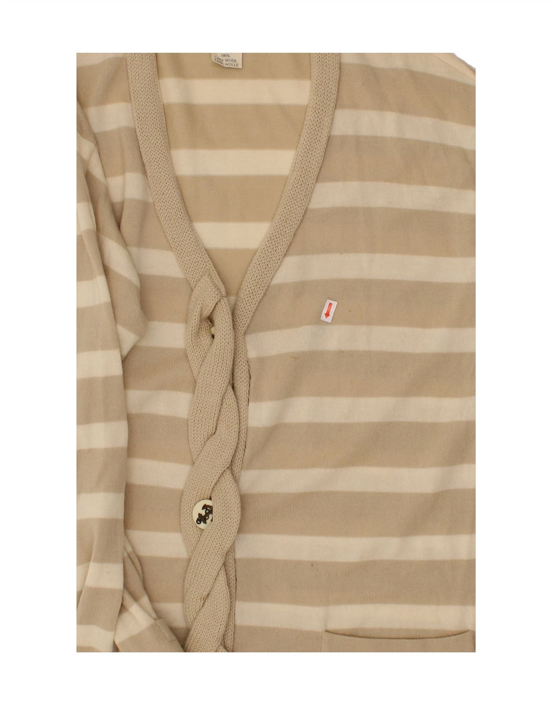 LES COPAINS Womens Cardigan Sweater IT 44 Medium Beige Striped Classic Vintage Les Copains and Second-Hand Les Copains from Messina Hembry 