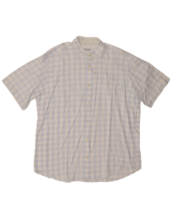 VINTAGE Herren Kurzarmhemd Größe 18 45 2XL Blau karierte Baumwolle