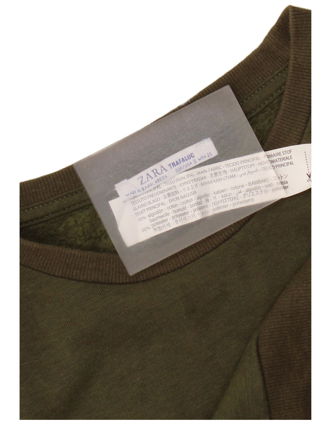 Übergroßer Sweatshirt-Pullover für Damen von Zara, Gr. 10, Größe S, Khaki, Baumwolle