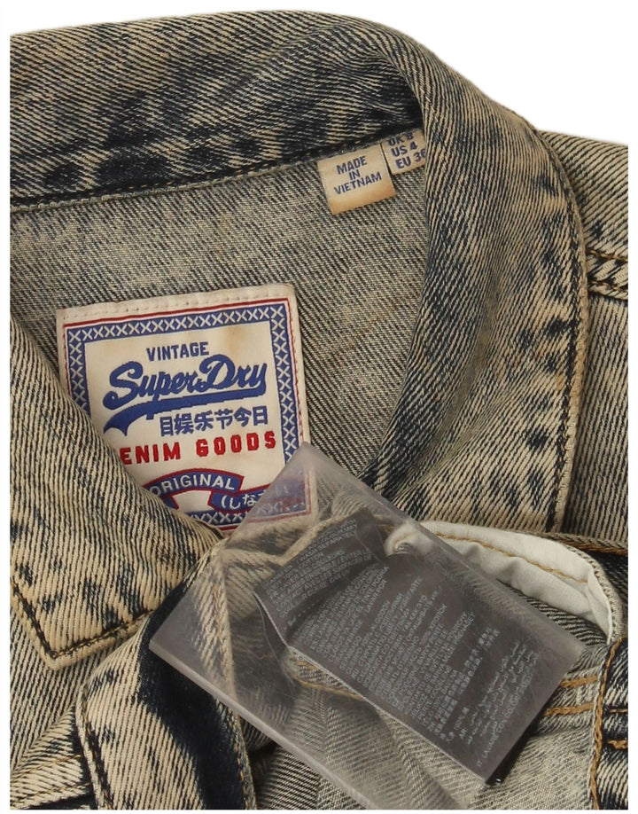 Superdry Damen Crop Distressed Acid Wash Jeansjacke UK 8 Small Blau