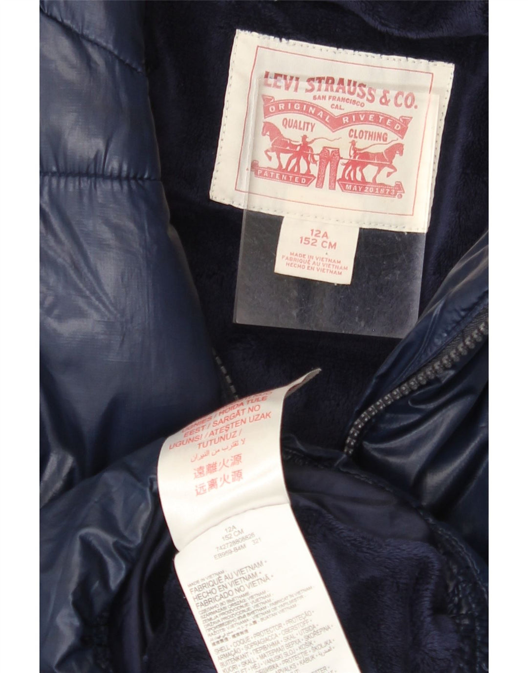 LEVI'S wattierte Mädchenjacke mit Kapuze, 11–12 Jahre, marineblaues Polyester