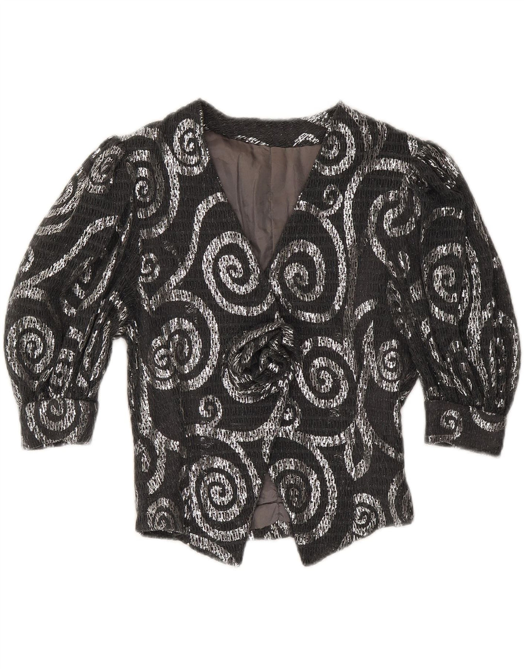 VINTAGE Damen Blazerjacke mit 3/4-Ärmeln, UK 12, Mittelgrau, Paisleymuster