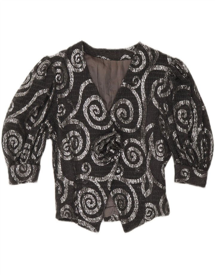 VINTAGE Damen Blazerjacke mit 3/4-Ärmeln, UK 12, Mittelgrau, Paisleymuster