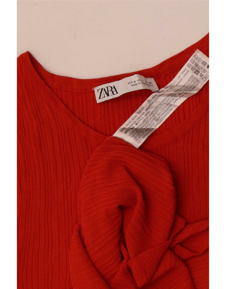Zara Damen Weste Top UK 8 Small Orange Viskose