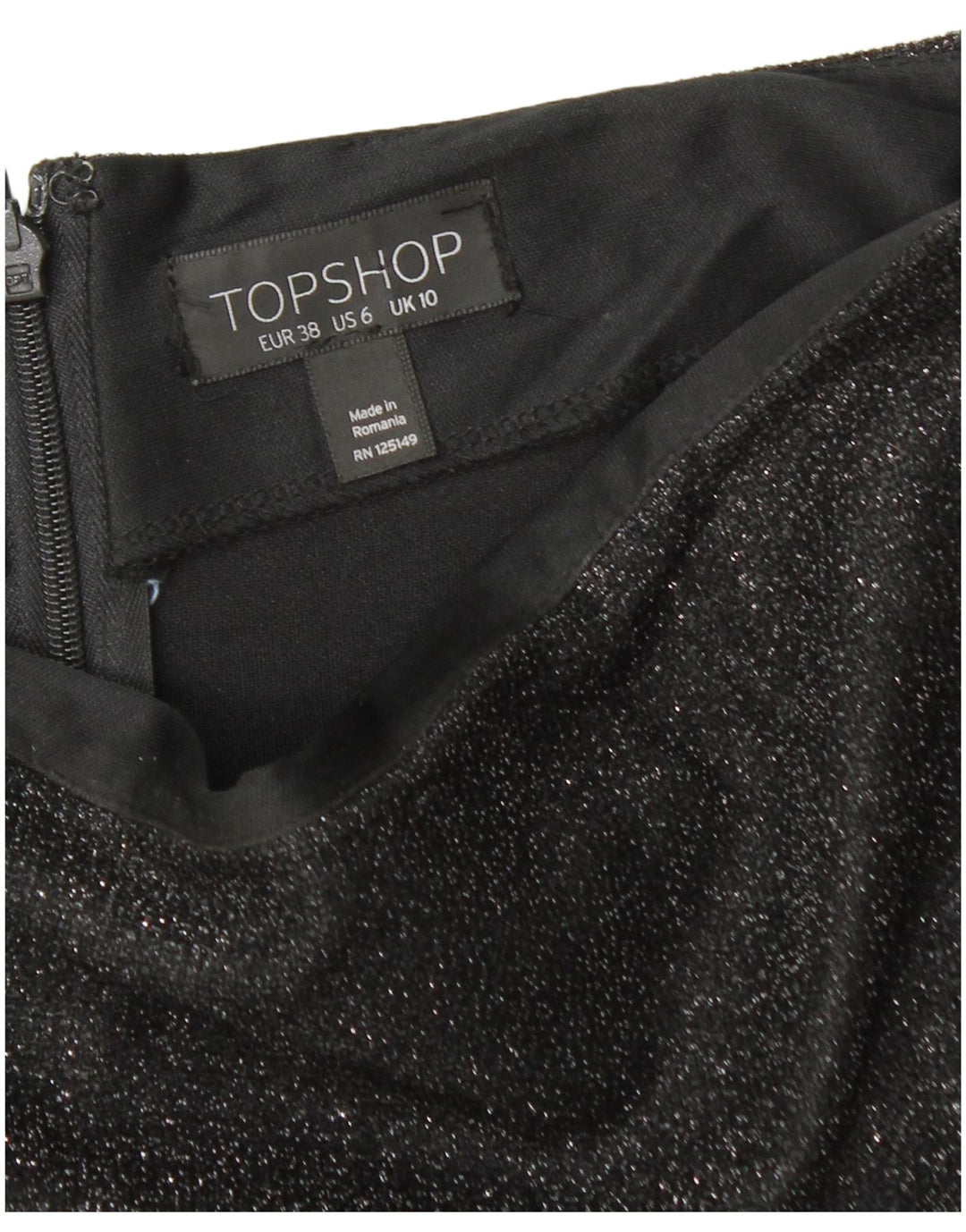TOPSHOP Damen Minirock UK 10 Small W28 Schwarz Polyester
