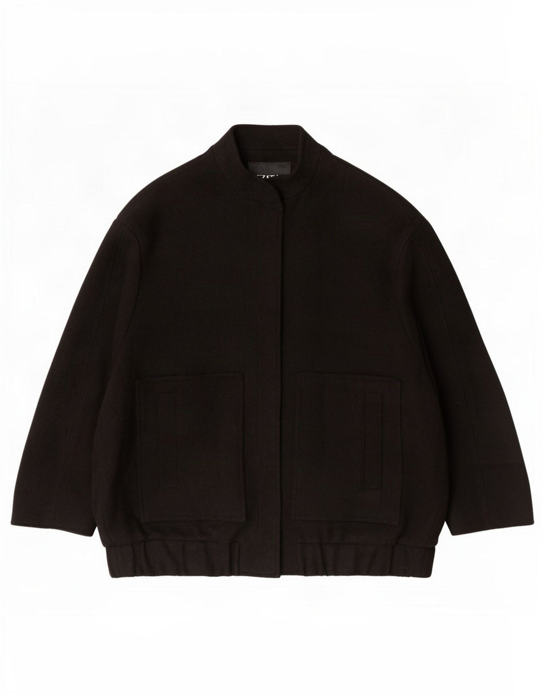 Zara Damen Übergroße Bomberjacke UK 10 Small Schwarze Wolle