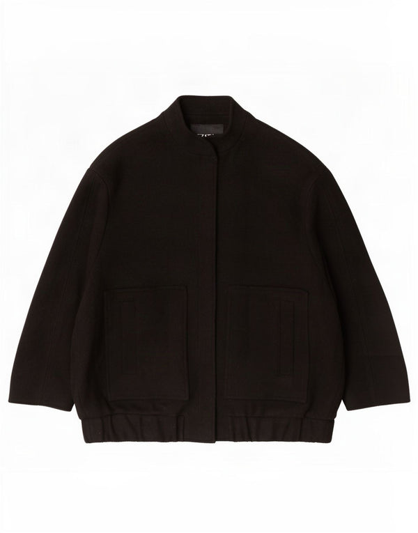 Zara Damen Übergroße Bomberjacke UK 10 Small Schwarze Wolle