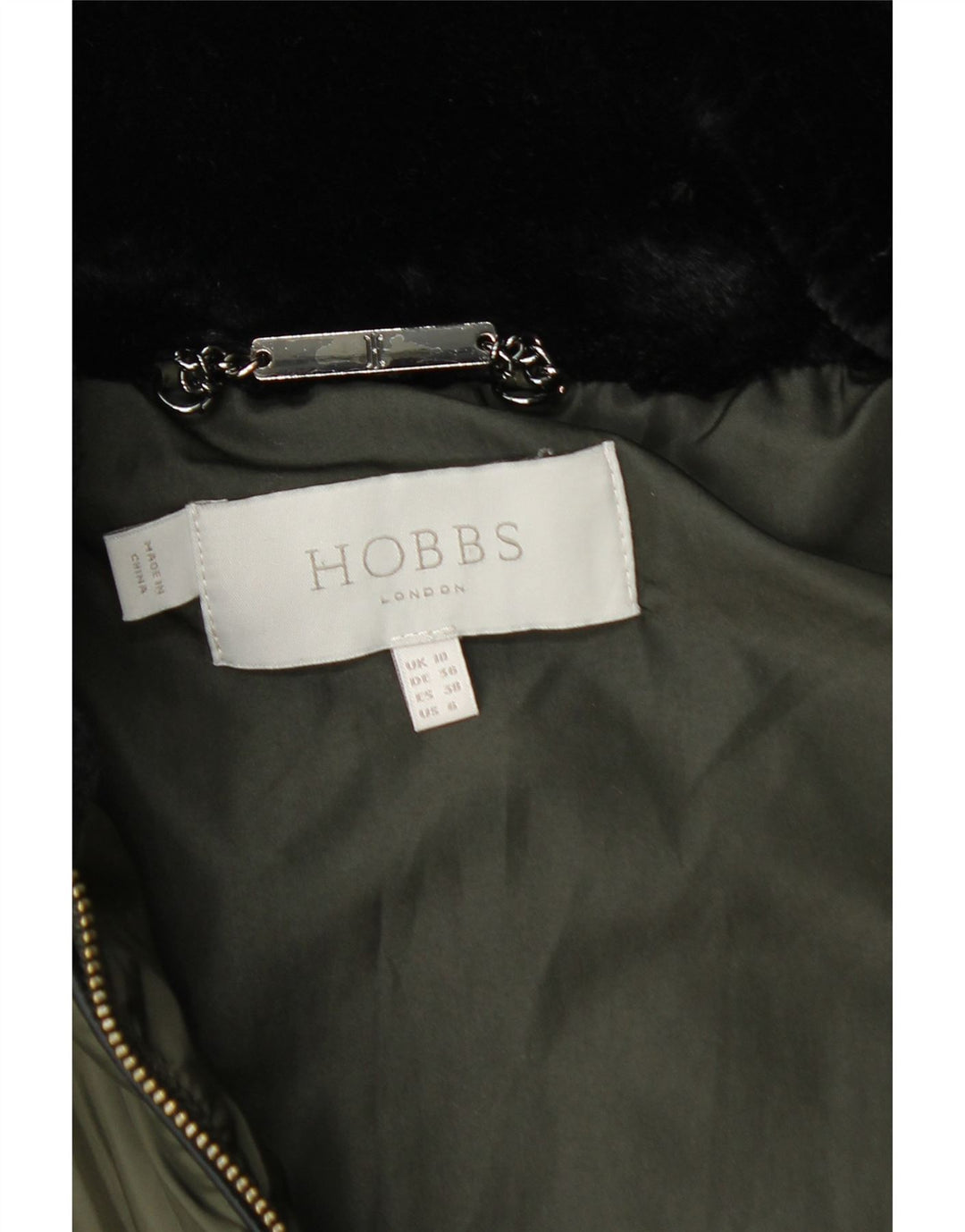 HOBBS Wattierte Damenjacke mit Kapuze, UK 10, Größe S, Khaki, Polyester