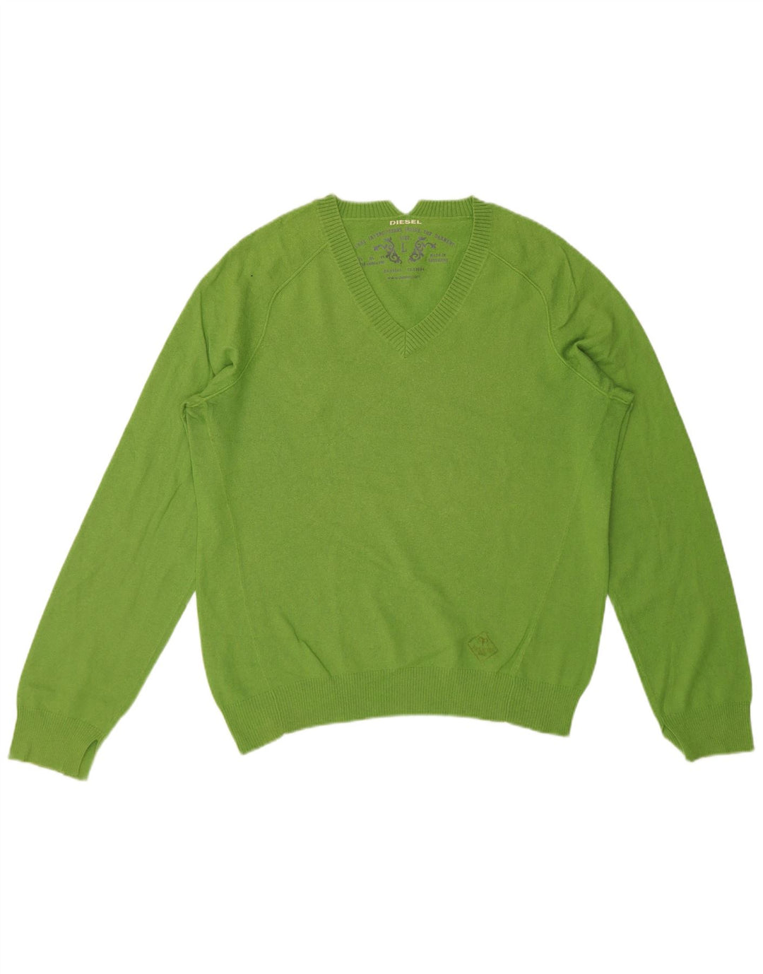 Diesel Herren-Pullover mit V-Ausschnitt, groß, grüne Baumwolle
