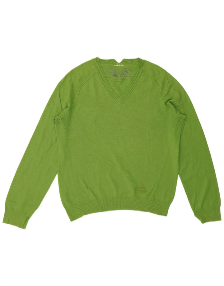 Diesel Herren-Pullover mit V-Ausschnitt, groß, grüne Baumwolle