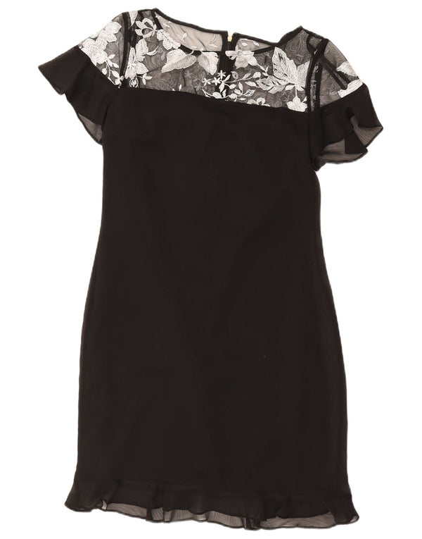 Karl Lagerfeld Damen Etuikleid US 4 Small Schwarz geblümtes Polyester