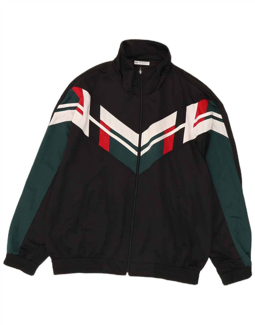 Vintage Herren-Trainingsanzug-Top-Jacke, großes schwarzes Farbblock-Polyester