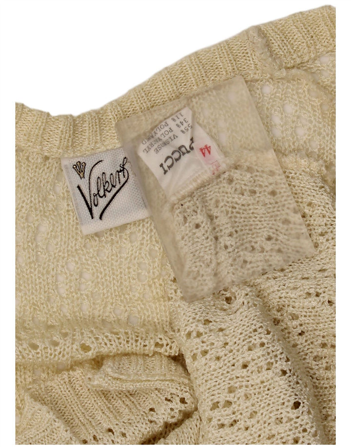 Vintage Damen 3/4 Ärmel Cardigan Pullover IT 44 Mittelbeige Viskose