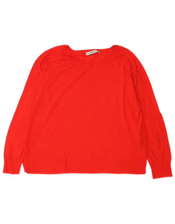 Zara Damen-Pullover mit U-Boot-Ausschnitt, UK 16, Größe L, Orange, Viskose