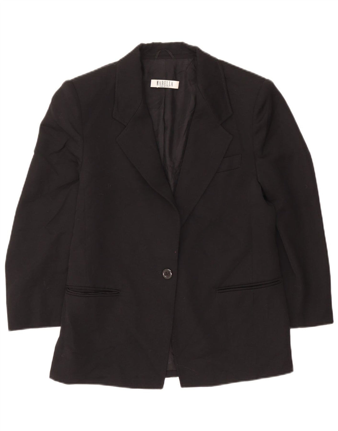 Marella Damen 1-Knopf-Blazer-Jacke, UK 14, große schwarze Wolle