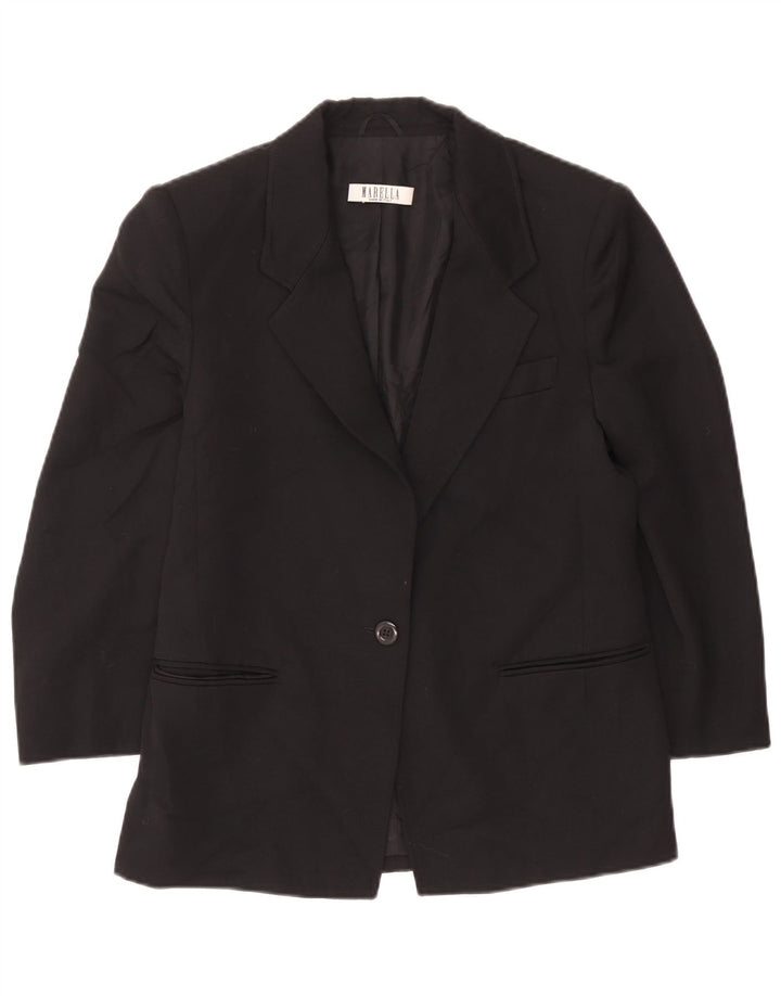 Marella Damen 1-Knopf-Blazer-Jacke, UK 14, große schwarze Wolle