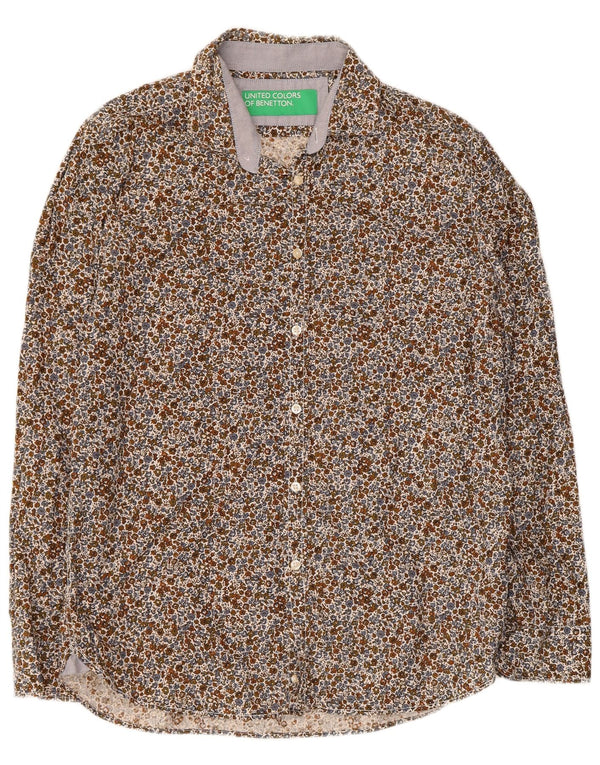 Benetton Herrenhemd XL, mehrfarbig, Blumenmuster, Baumwolle